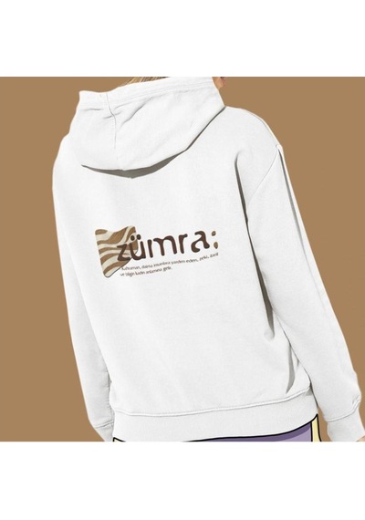 Kişiye Özel Isim Baskılı Cepli, Kapşonlu Beyaz Unisex Sweatshirt (549310612)