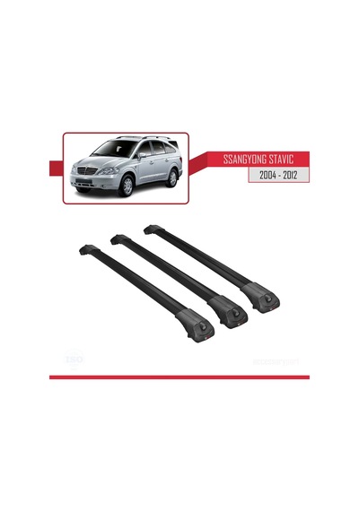 Ssangyong Stavic 2004-2012 Arası İle Uyumlu Ace-1 Ara Atkı Tavan Barı Siyah 3 Adet Bar
