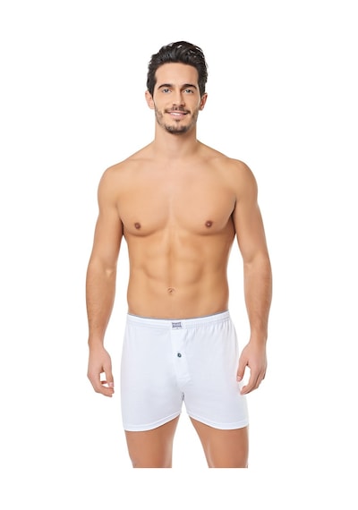 Tutku Erkek Penye Düğmeli Düz Boxer 0117 Beyaz