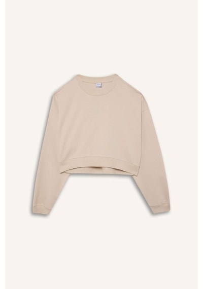 DeFacto Fit Bisiklet Yaka Basic Düz Sporcu Kadın Sweatshirt - Bej D7119AX25SPBG700