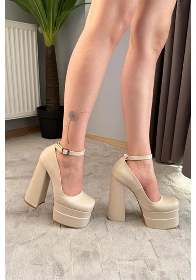 Kadın Sophia Bej Deri 15 Cm Platform Topuklu Ayakkabı
