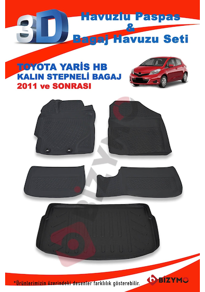 Toyota Uyumlu Yaris Hb Kalın Stepne 2011 Ve Sonrası Paspas Ve Bagaj Havu