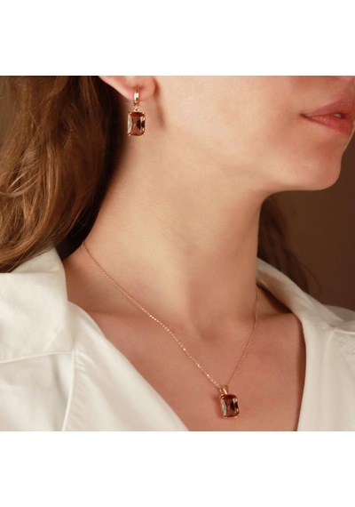 Zultanit Taşlı Emerald Kesim Rose Gold Kaplama Gümüş Set Gümüş