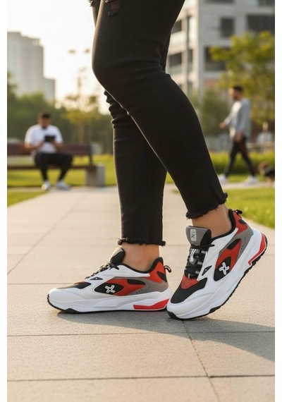Legan Bağcıklı Spor Sneakers Erkekayakkabı Beyaz-kırmızı