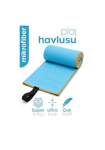 Unisex Mikrofiber Plaj Havlusu 80x130 Cm Yumuşak Dokulu Deniz Banyo Sporcu Havlusu Large Boy Turkuaz Açık Bej