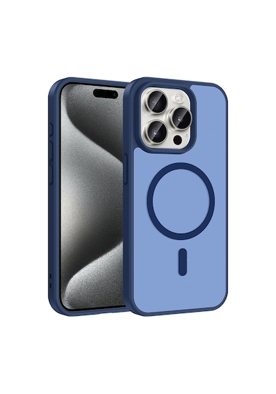 Apple Uyumlu iPhone 15 Pro Kılıf M-safe Şarj Özellikli Mkst Babet Kapak - Mavi