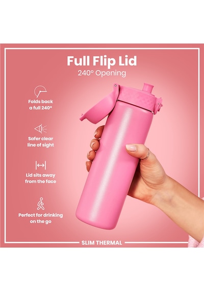 Ion8 - İnce Su Termosu - Gül Pembesi - 500 Ml - Sızdırmaz Pembe