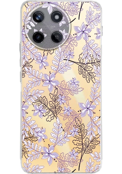 Realme 11 İle Uyumlu Floral Lila Baskılı Kamera Korumalı Şeffaf Kılıf