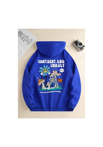 Medinenur Baskılı Kapüşonlu Sweatshirt Mavi