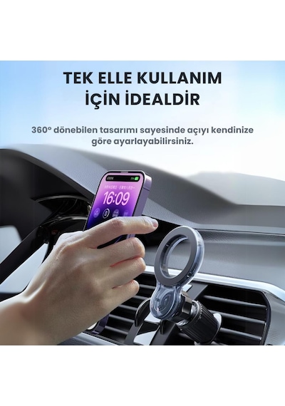 Coofbe 360 Derece Döner Başlıklı Güçlü Mgsafe Uyumlu Manyetik Havalandırma Araç İçi Telefon Tutucu Siyah