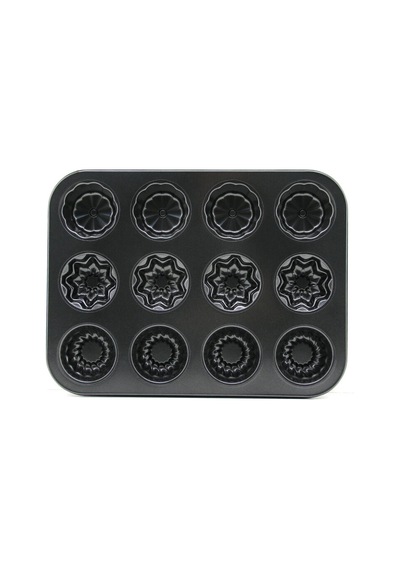 12 Gözlü Metal - Siyah Şekilli Muffin - Kek Kalıp