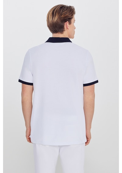 AC&Co / Altınyıldız Classics Erkek Beyaz-lacı %100 Pamuk Slim Fit Dar Kesim Polo Yaka Tişört