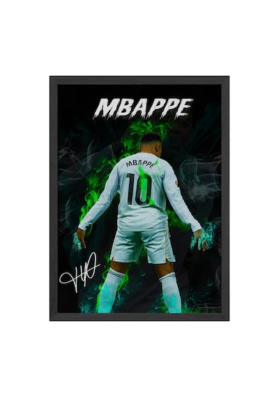 Kylian Mbappe Siyah Ahşap Çerçeveli Poster, Dekoratif Futbol Duvar Tablosu