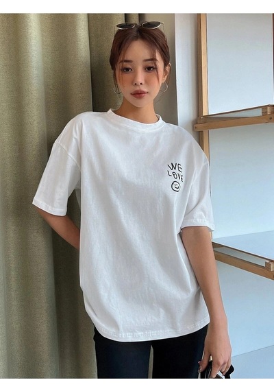 Startmore Kadın Beyaz Love Love Love Baskılı Oversize T-shirt Beyaz