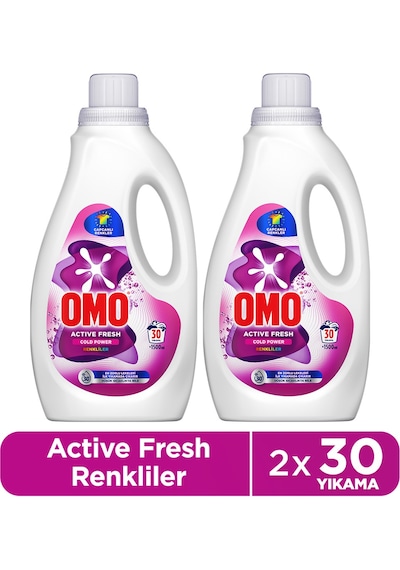 Omo Active Fresh Cold Power Renkliler Için Sıvı Deterjan 1500 Ml X 2
