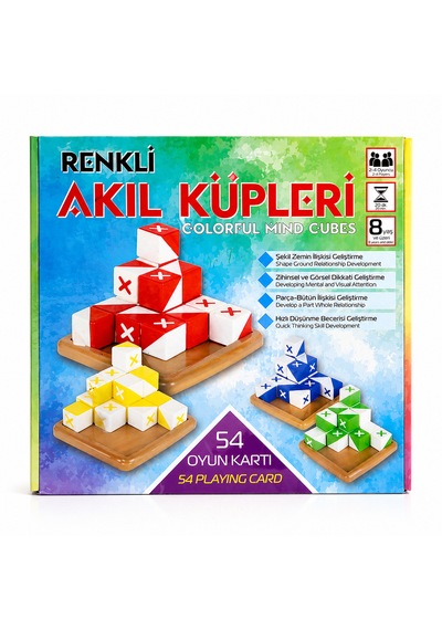 Renkli Akıl Küpleri Zeka Oyunu 54 Kartlı Eğitici Puzzle Oyunu 8+ Yaş, 2-4 Oyuncu