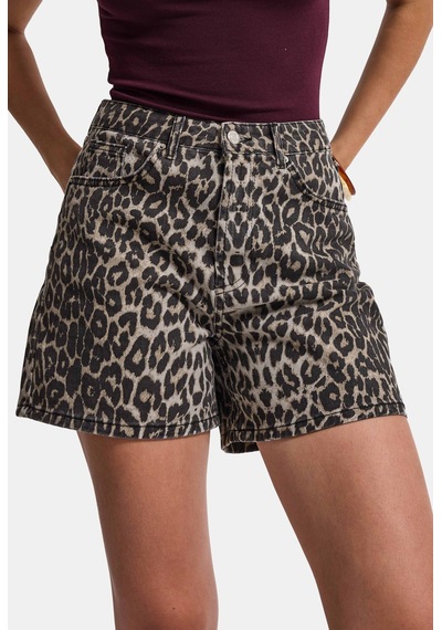 Kadın Leopar 1w6-26 Midi Relax Fit Denim Şort