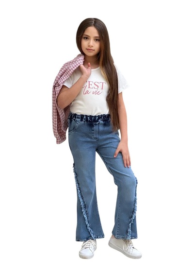 İrem Kız Çocuk Cest Yazılı Kazayağı Desenli Pantolonu Püskül Detaylı Ceket Tişört Kot Pantolon Üçlü Takım Çok Renkli İrem Kız Çocuk Cest Yazılı Kazayağı Desenli Pantolonu Püskül Detaylı Ceket Tişört Kot Pantolon Üçlü Takım Çok Renkli