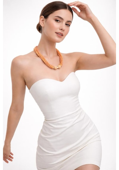 Kristal Boncuklu Kadın Kolye Boy 23 Cm Sarı