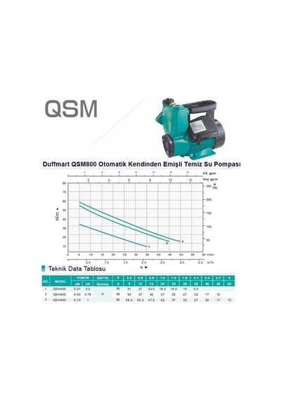 Duffmart Qsm800 Kendinden Emişli Sıcak Soğuk Su Pompası