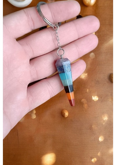 7 Çakra Taşı Anahtarlık Pandül Ametist Lapis Lazuli Mavi Kuvars Aventurin Kaplan Gözü Akik Jasper