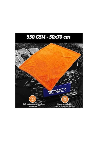 Wonkey- Premium Oto Kurulama Havlusu 50x70 Cm, Çift Taraflı Araba Yıkama Bezi, Araç Kurulama Havlu, Süper Emici Araç Kurulama Bezi Profesyonel Araç Temizlik Havlusu- 950 Gsm