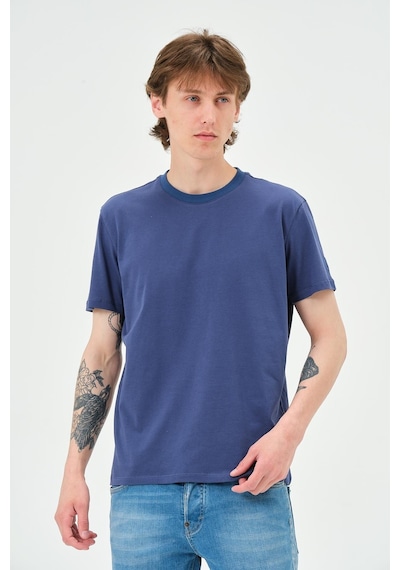 Erkek Bisiklet Yaka Regular Kalıp T-shirt İndigo Siyah