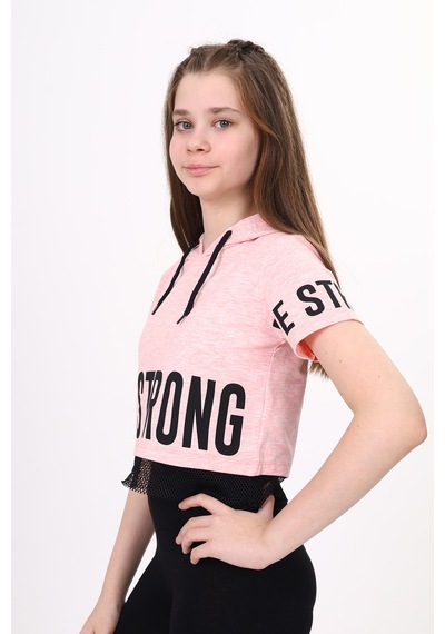 Toontoy Kids Toontoy Kız Çocuk Be Strong Baskılı Kapüşonlu Tişört Pembe Melanj