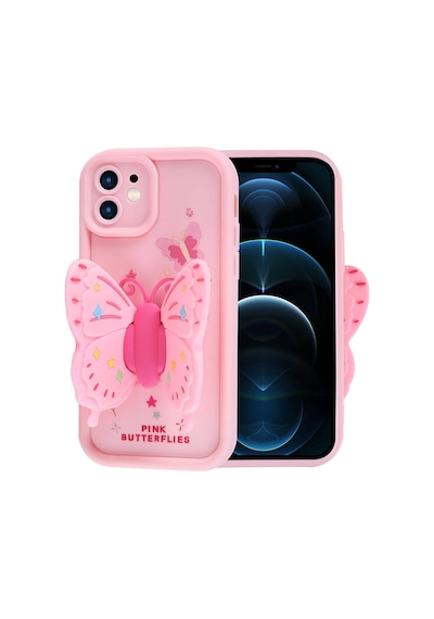 Apple Uyumlu iPhone 12 Kılıf Kamera Korumalı Figür Tasarımlı Zore Kapya Kapak Pembe Açık