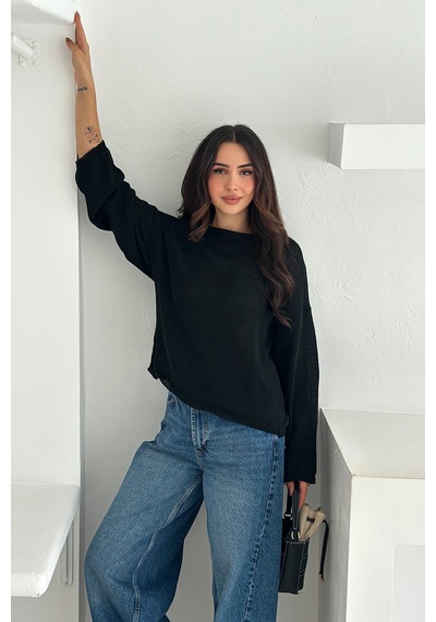Noa & Noa Kadın Omuz Açık Salaş Triko Kazak Soft Elegance Siyah