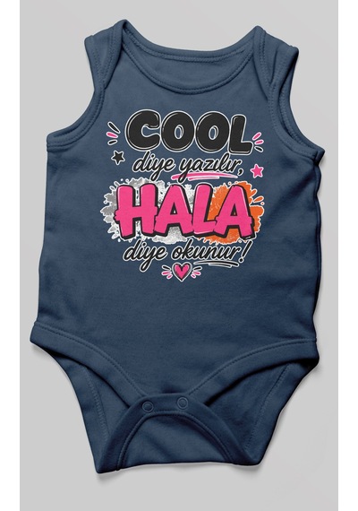 Morivokids Cool Diye Yazılır Hala Diye Okunur Sıfır Kol Bebek Body %100 Pamuk Lacivert