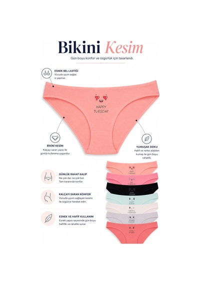 Sebatingo Kadın Renkli 7 Gün Pamuklu Likralı Külot 37000-659 Renkli