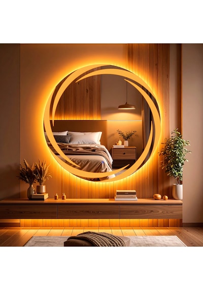 Whirilwind Amber Led'li Lazer Kumlamalı Lavabo & Banyo Aynası Dokunmatik Sensörlü 70 X 70 Turuncu