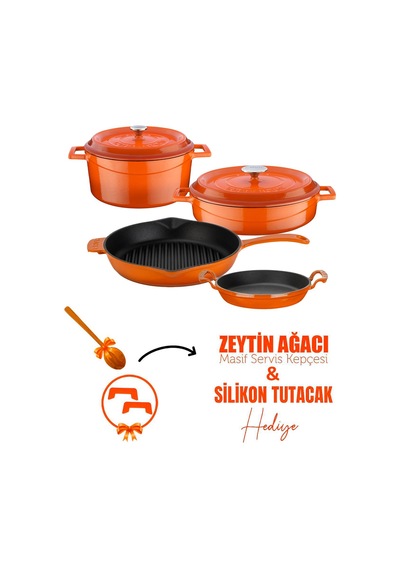 Lava Döküm Çeyiz Seti - Mutfakta Uzun Yıllar Güvenle Kullanım Turuncu