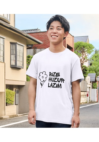 Alpşan Ticaret Bize Huzur Lazım Tişört Huzur Veren T-shirt Çocuk Yetişkin Beyaz Tişört Beyaz