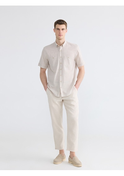 Lcwaıkıkı Classic Bej Regular Fit Erkek Keten Görünümlü Gömlek