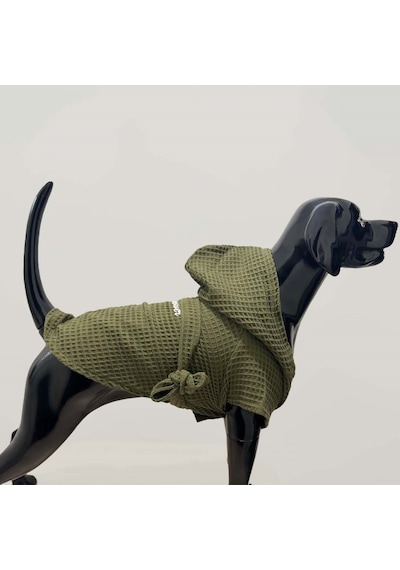 Salya Store Organik Pamuk Kumaş Haki Köpek Bornozu