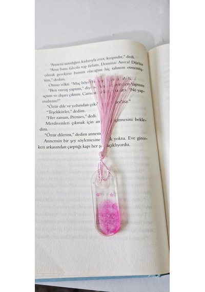 Pembe Çiçek Desenli Kitap Ayracı, Kurutulmuş Çiçek Detaylı, Şeffaf Reçine Kaplama