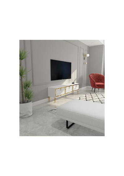 Rami 150 Cm Tv Ünitesi Tv Sehpası Beyaz-altın Beyaz-altın