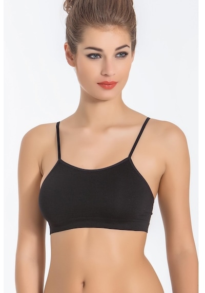 Miss Fit Kadın Ince Askılı Sıfır Kol Büstiyer Seamless Siyah S-M