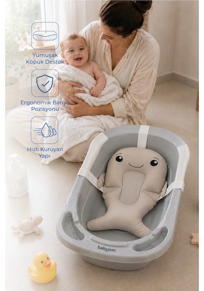 Babyjem Sevimli Balina Köpüklü Banyo Küveti Yatağı Gri (Straforlu - Suda Batmaz)