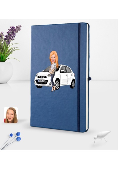 Kişiye Özel Plakalı Kadın Nissan Micra Karikatürlü Lacivert Termo