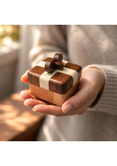El Yapımı Masif Ahşap Takı Ve Yüzük Kutusu, Minimal Tasarım, Doğal Ahşap Malzeme, 8.5 X 5 Cm Diğer