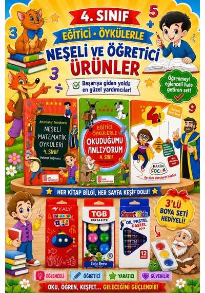 4.sınıf Okuduğumu Anlıyorum-neşeli Matematik Öyküleri- Tüm Dersler Soru Bankası Boya Seti Hediyeli