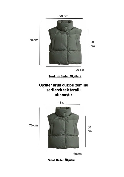 Feg Store Dik Yaka Düğme Detaylı Cepli Haki Renk Kolsuz Şişme Mont-yelek