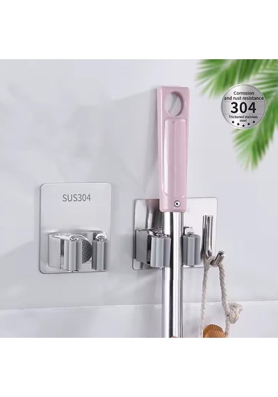 Ayt Sunup Sn-26354 Kancalı Duvara Monte Süpürge Paspas Tutucu Tutacağı Banyo Düzenleyici Paslanmaz Çelik 60x80mm Gri