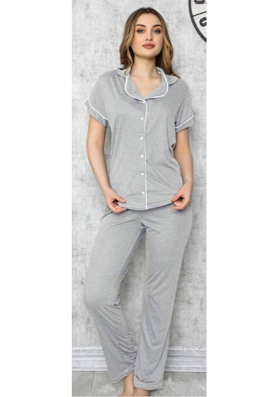 Limissi 618 Gri Önden Düğmeli Pijama Tk
