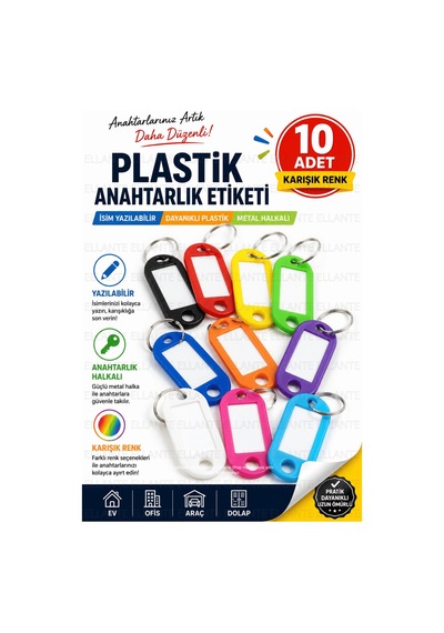 10 Adet Karışık Renk Plastik Anahtarlık Etiketi Yazılabilir İsimlik Anahtar Etiketi Metal Halkalı Bo
