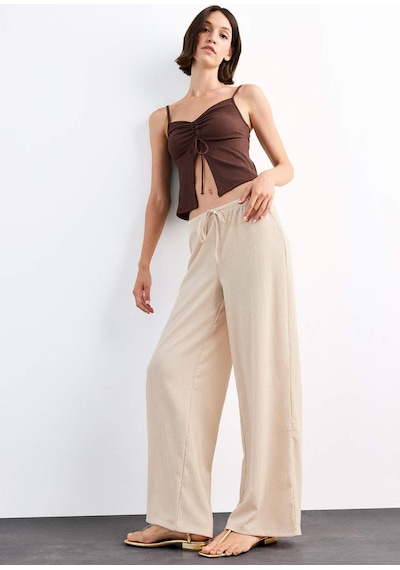 Defacto Relax Fit Normal Bel Düz Paça Bürümcük Pantolon G1101ax25smbg286 Bej