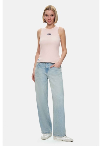 Salınas Toz Pembe Sıfır Kol Nakışlı Standard Fit Kadın Tshirt Toz Pembe